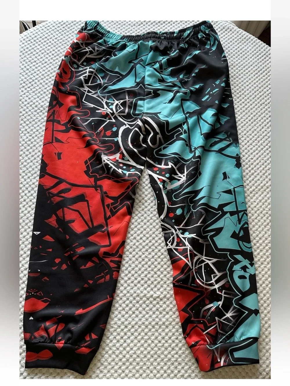 Men’s XL 3D Graffiti Print Joggers Sweatpants Streetwear Colorblock Blue/Red